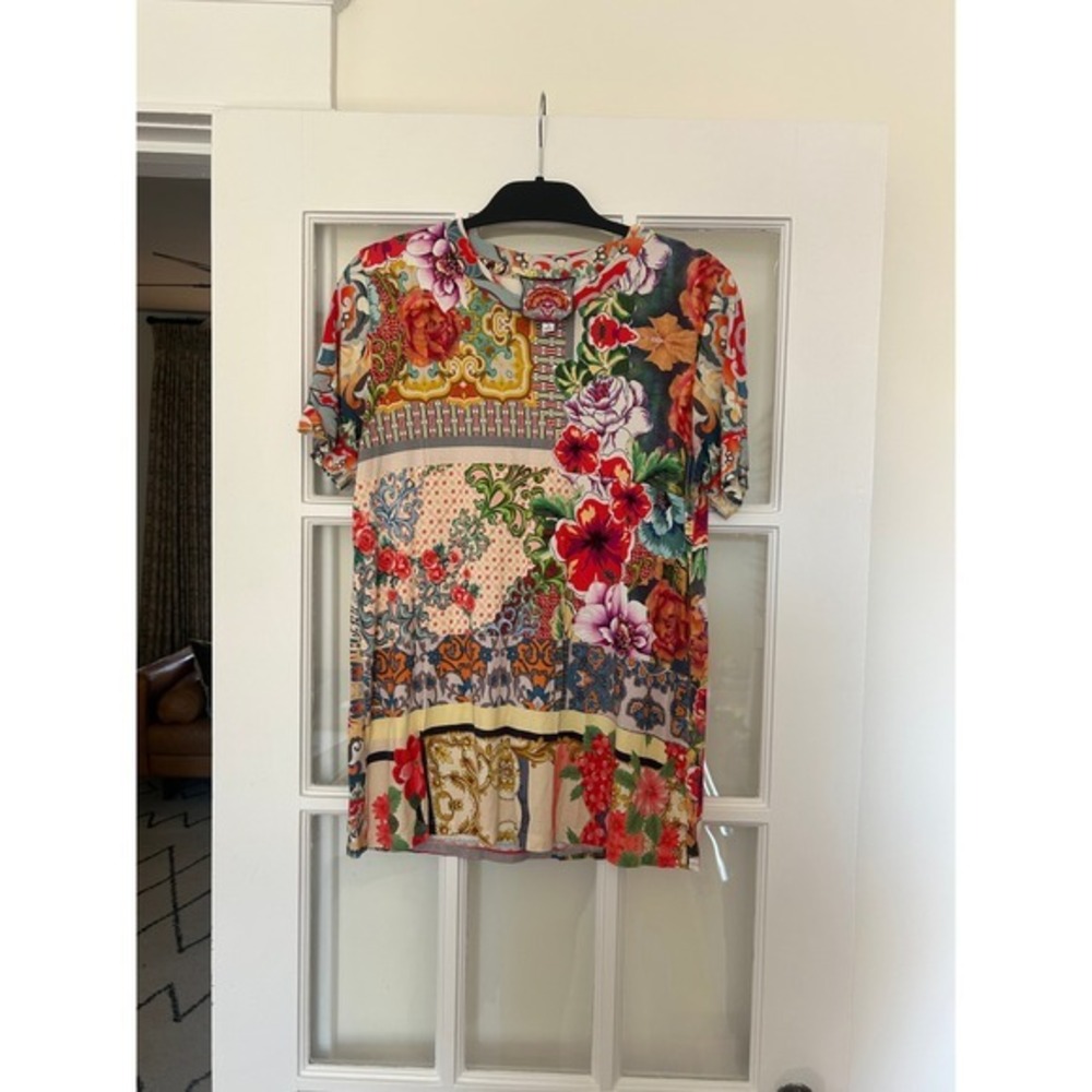 Johnny Was Catalina Block T-Shirt Patchwork Floral Blend Multicolor Size M - Picture 4 of 7